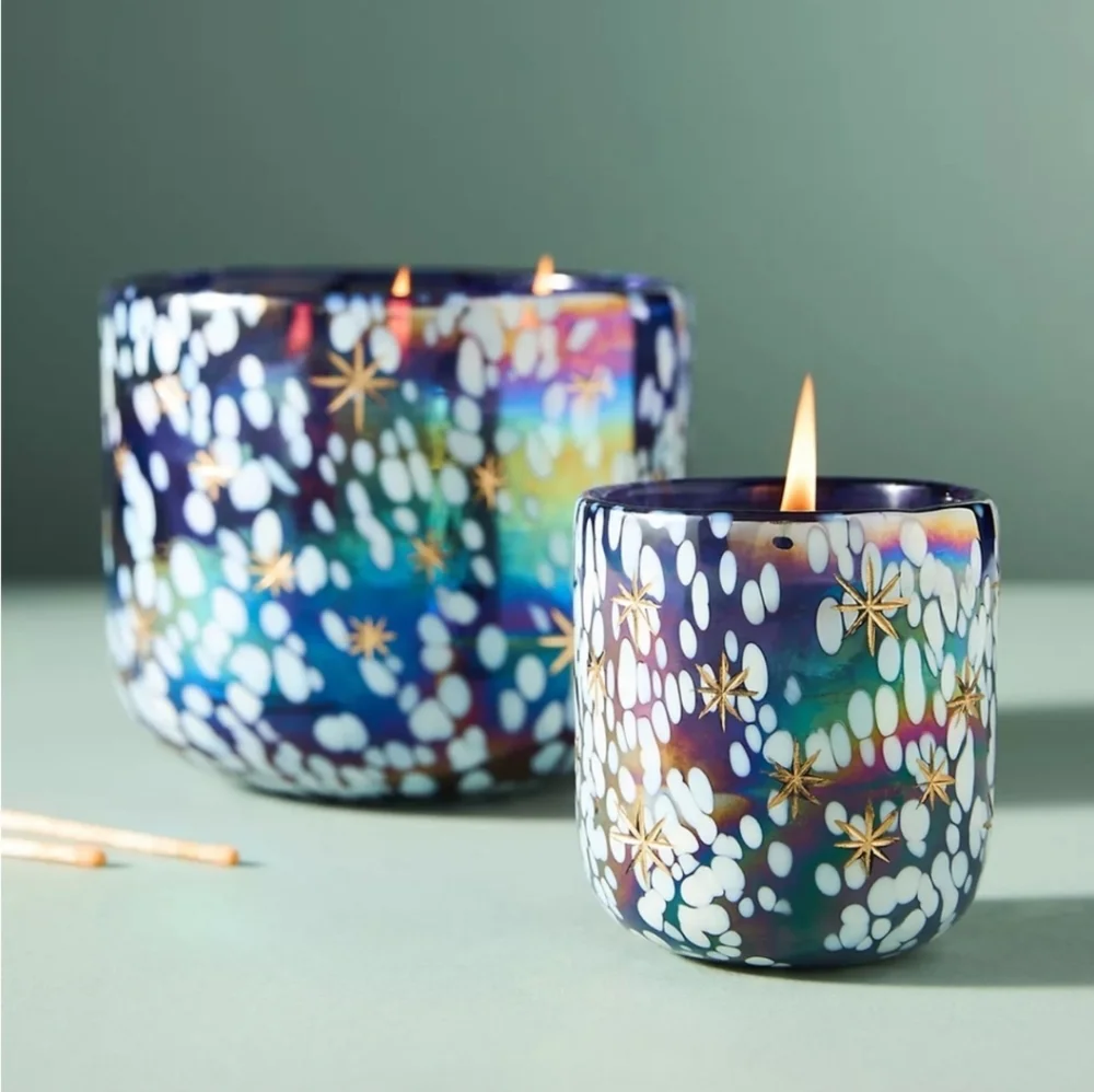 Anthropologie FESTIVE WOODY CEDAR & CYPRESS GILDED GLASS JAR CANDLE LARGE NIB